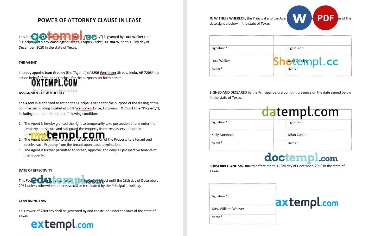 Power of Attorney Clause in Lease example, fully editable