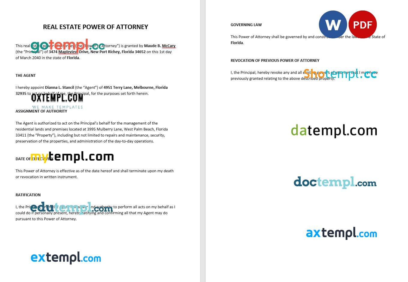 Property Power of Attorne example, fully editable