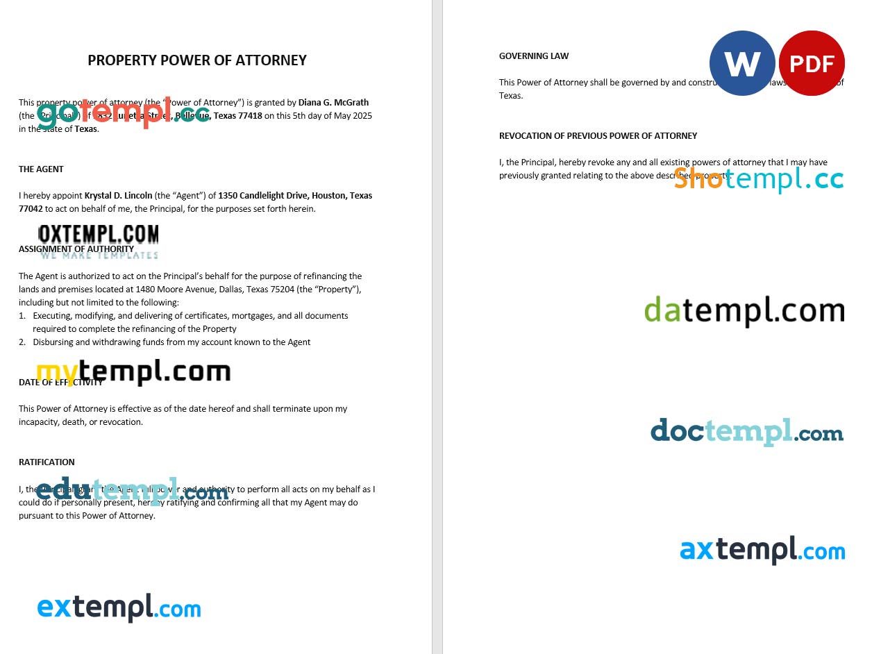 Property Power of Attorney Sample example, fully editable