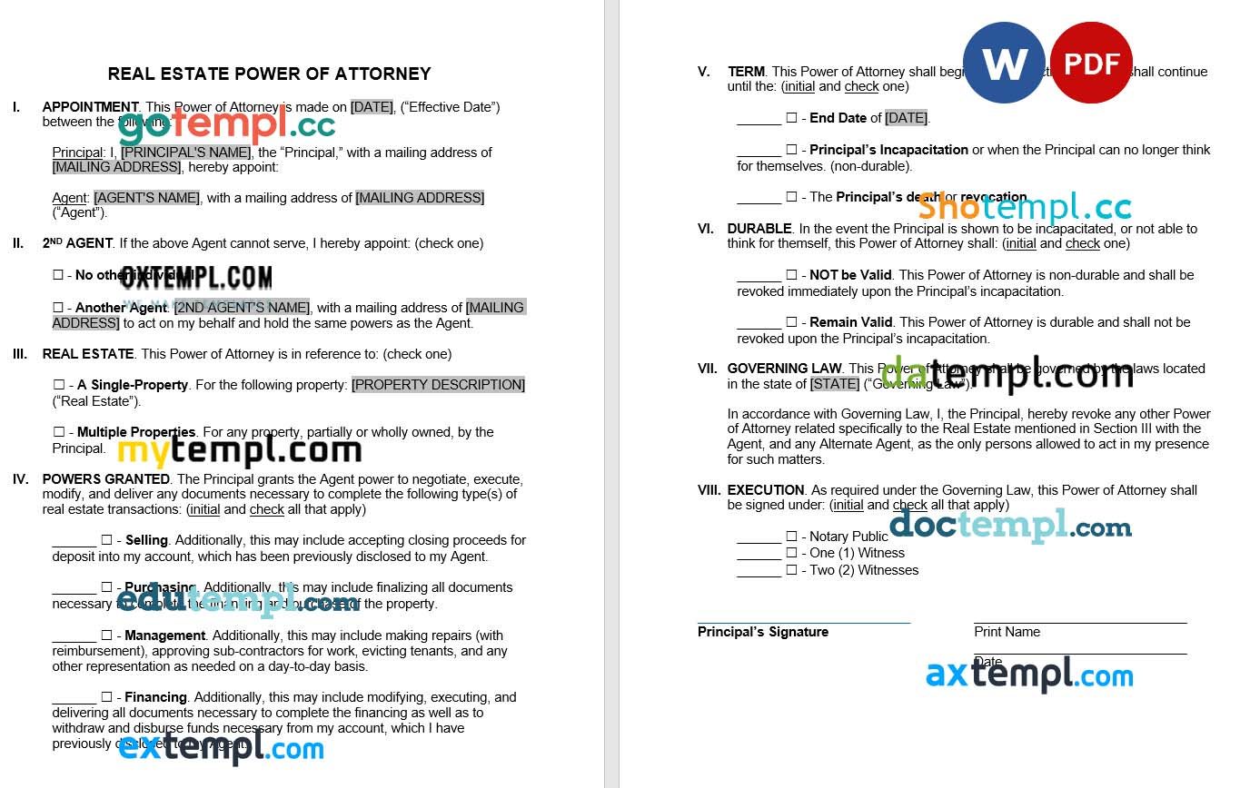 Real Estate Power of Attorney Form example, fully editable