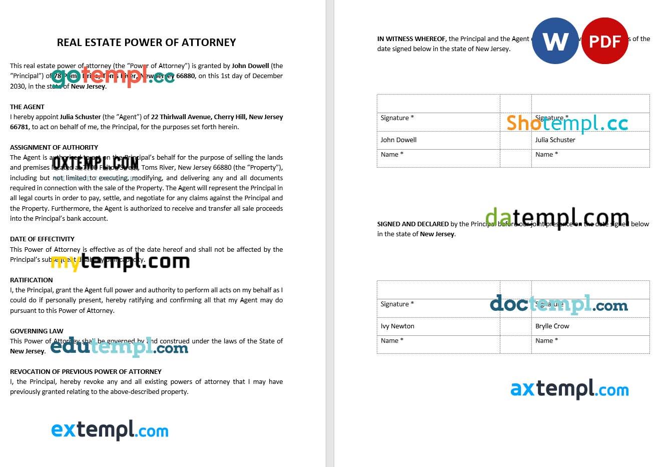 Real Estate Power of Attorney example, fully editable