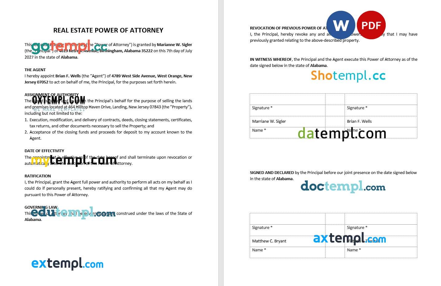 Real Estate Sale Power of Attorney example, fully editable