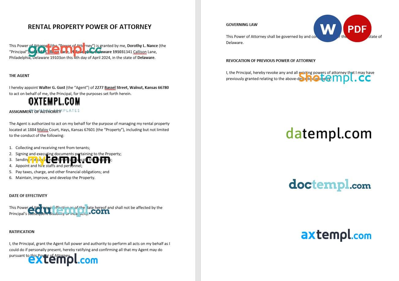 Rental Property Power of Attorney example, fully editable