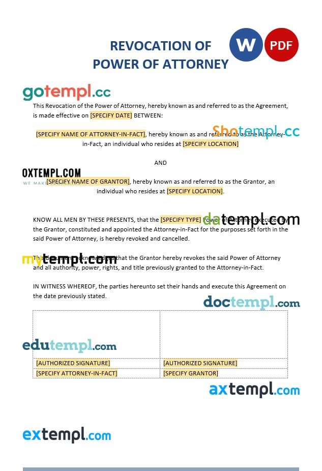 Revocation of Power of Attorney example, fully editable