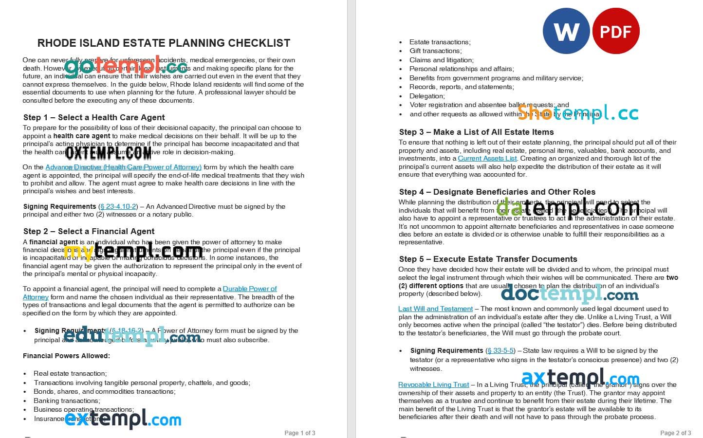 Rhode Island Estate Planning Checklist example, fully editable