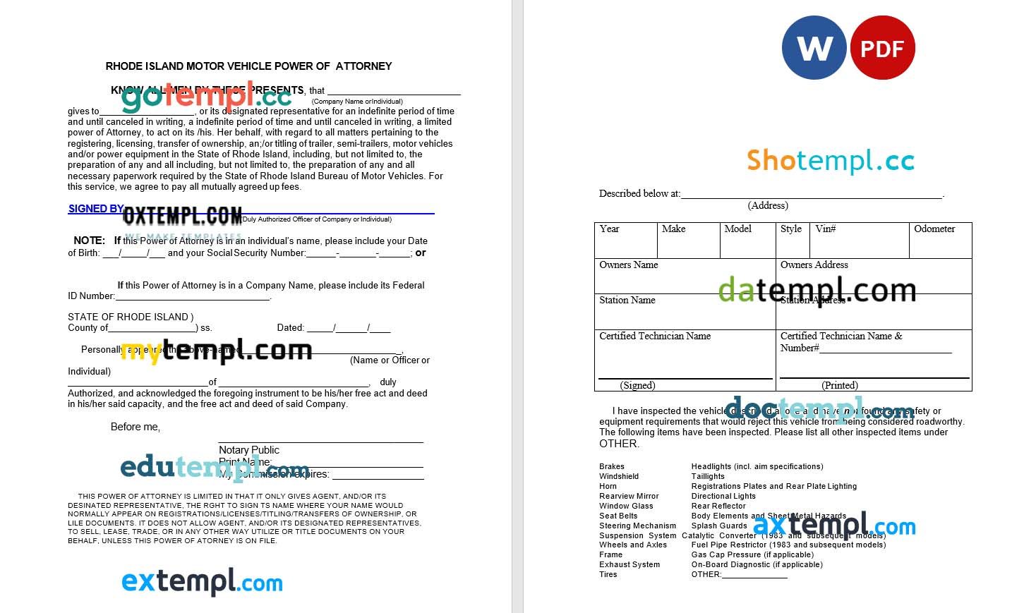 Rhode Island Motor Vehicle Power of Attorney example, fully editable