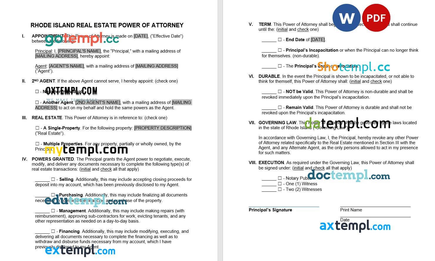 Rhode Island Real Estate Power of Atorney Form example, fully editable