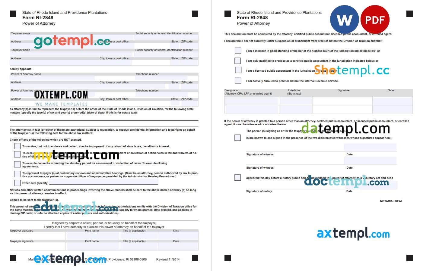 Rhode Island Tax Power of Attorney Form example, fully editable