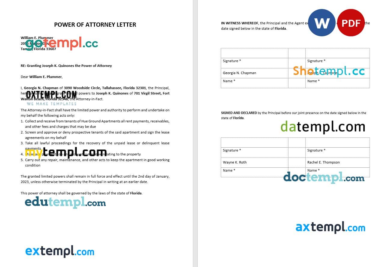 Sample Power of Attorney Letter example, fully editable