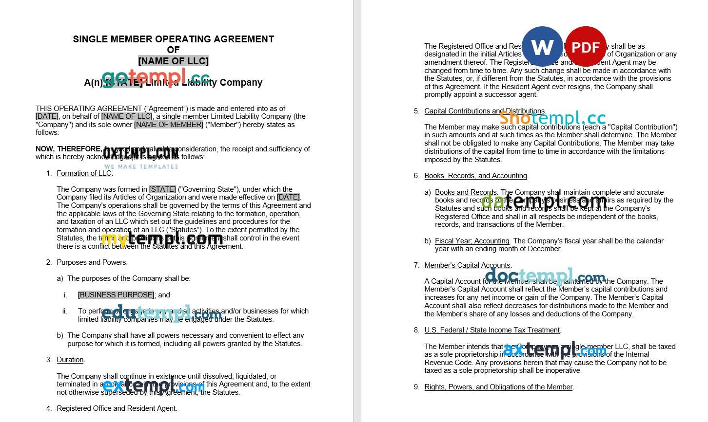 Single Member LLC Operating Agreement example, fully editable