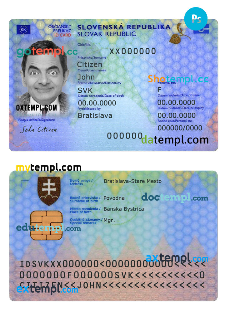 Slovakia identity card PSD template, 2022-present