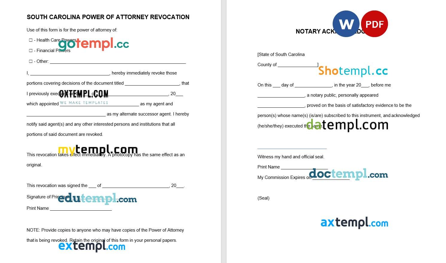 South Carolina Power of Attorney Revocation example, fully editable