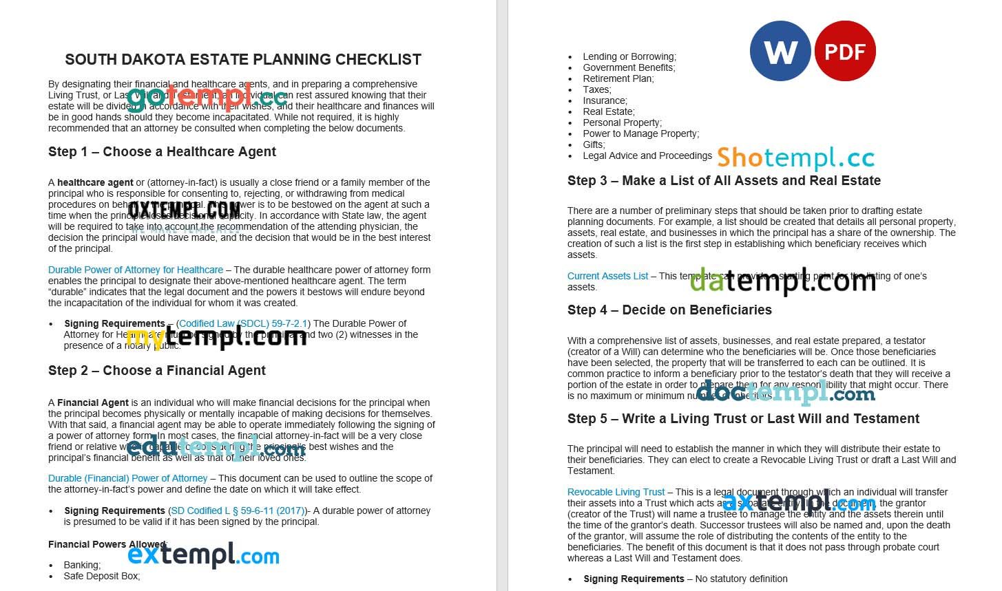 South Dakota Estate Planning Checklist example, fully editable