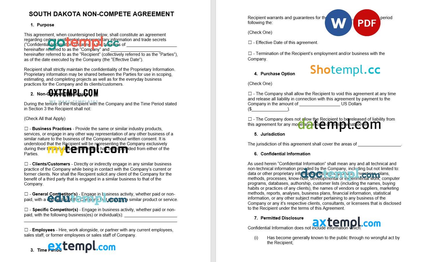 South Dakota Non-Compete Agreement example, fully editable