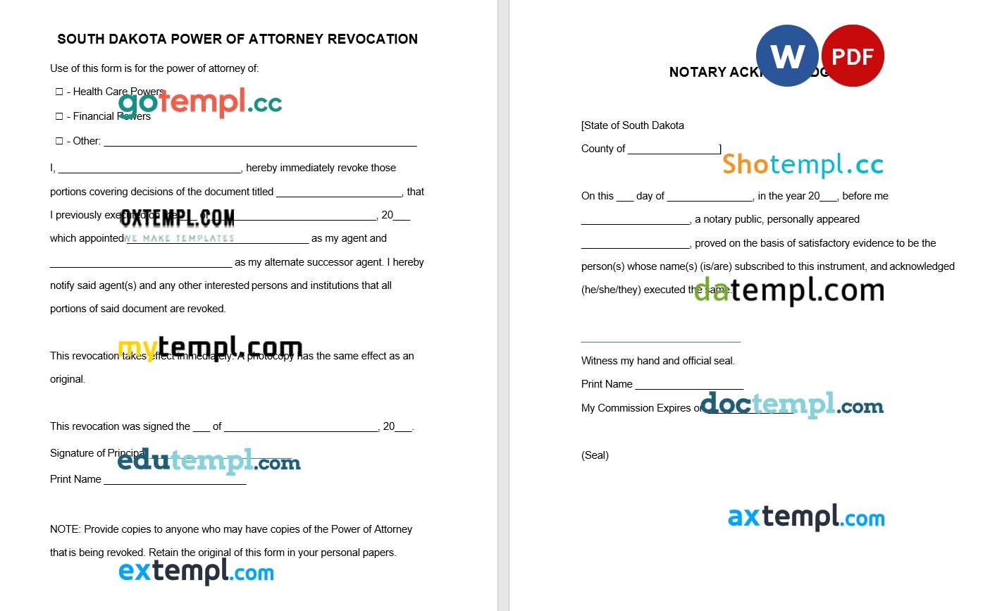 South Dakota Power of Attorney Revocation Form example, fully editable