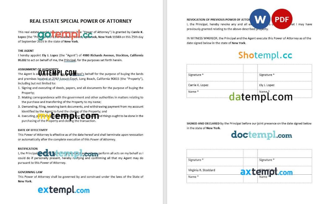 Special Power of Attorney to Buy Real Estate example, fully editable