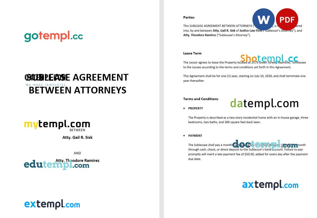 Sublease Agreement Between Attorneys example, fully editable