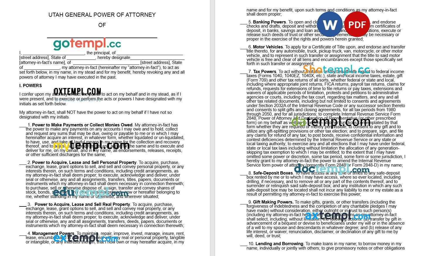 Utah General Power of Attorney example, fully editable