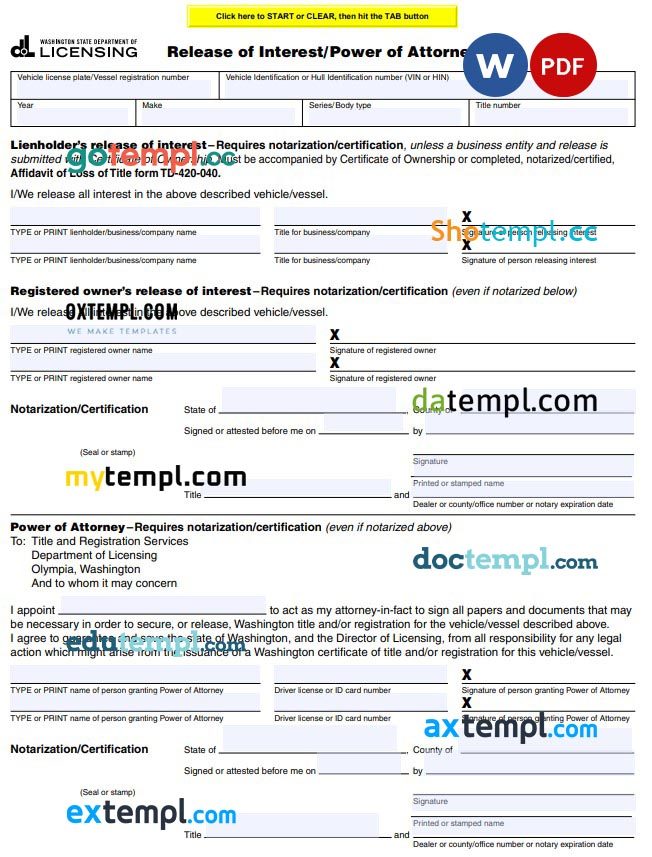 Washington Motor Vehicle Power of Attorney example, fully editable