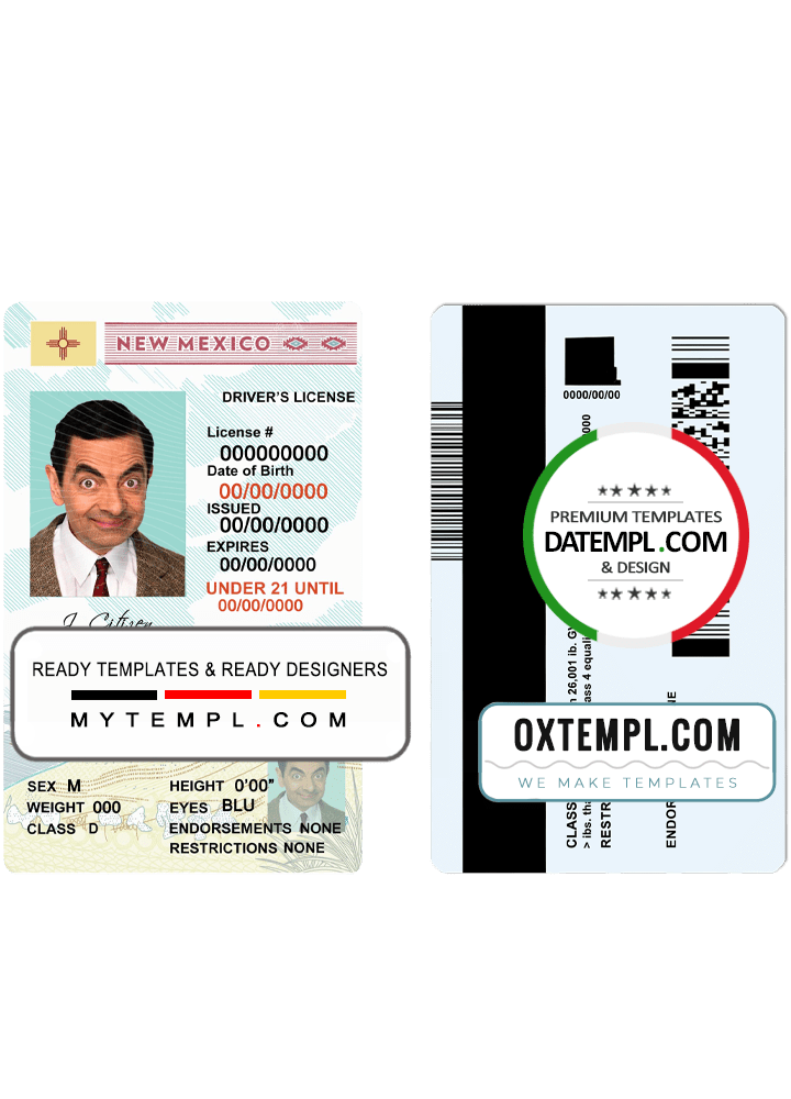 USA State New Mexican driver license download example in PSD format, under 21