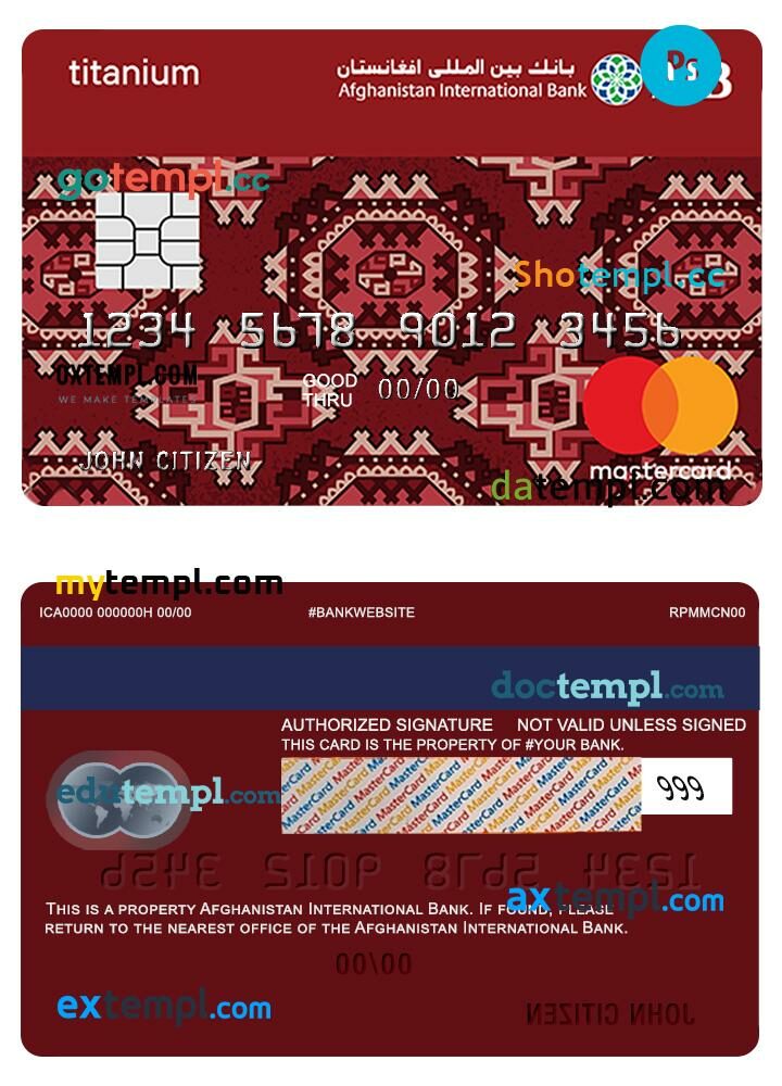 Afghanistan AIB mastercard classic titanium card template in PSD format