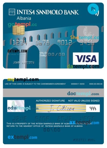 Albania Intesa Sanpaolo Bank visa debit card template in PSD format