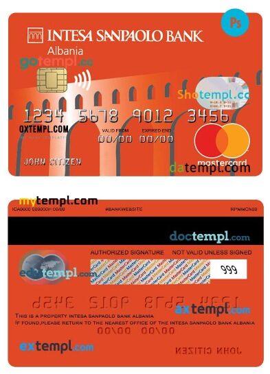 Albania Intesa Sanpaolo bank debit mastercard template in PSD format