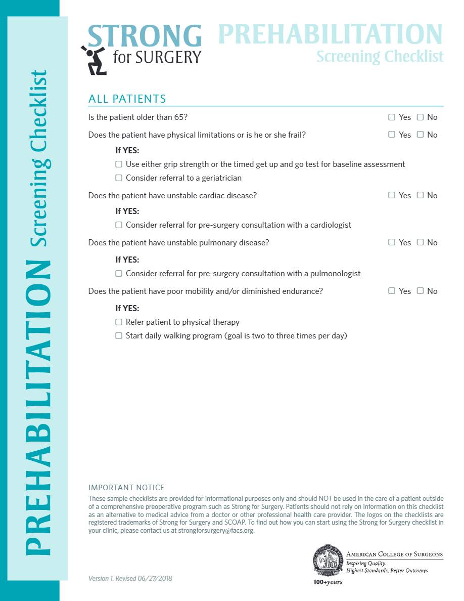 American College of Surgeons Screening checklist template in Word and PDF formats