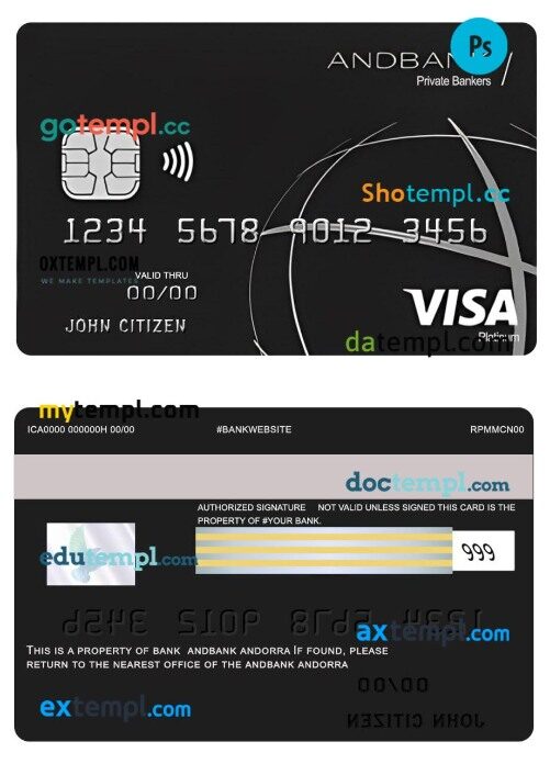 Andorra Andbank visa platinum card template in PSD format