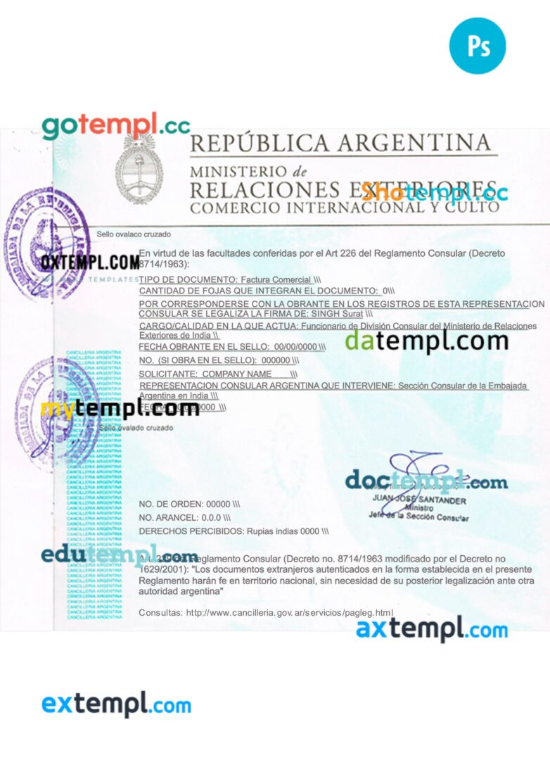 Argentina company registration certificate PSD template