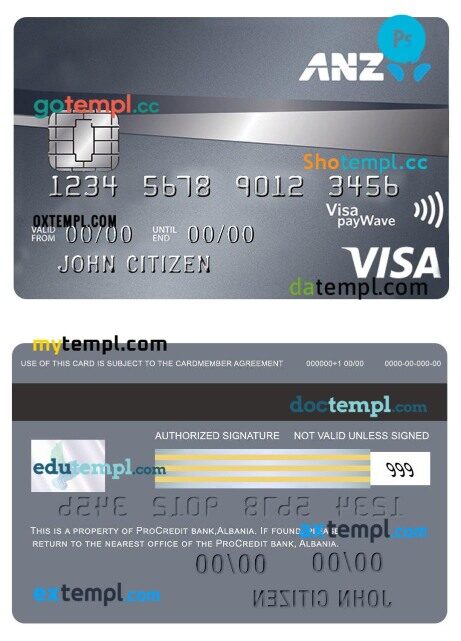 Australia ANZ Platinum credit visa card template in PSD format