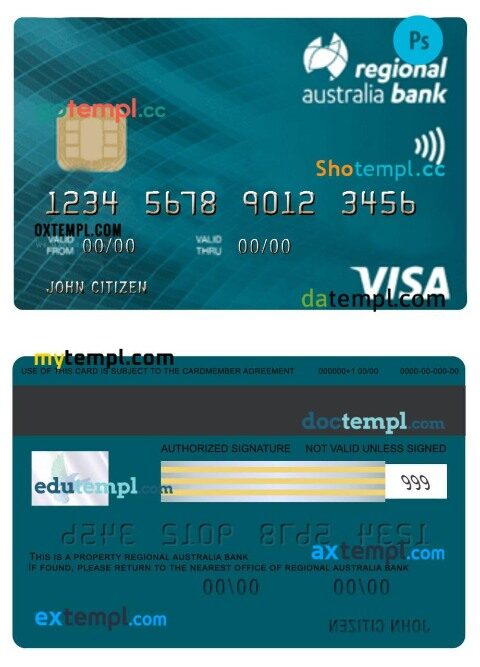 Australia Regional bank visa card template in PSD format