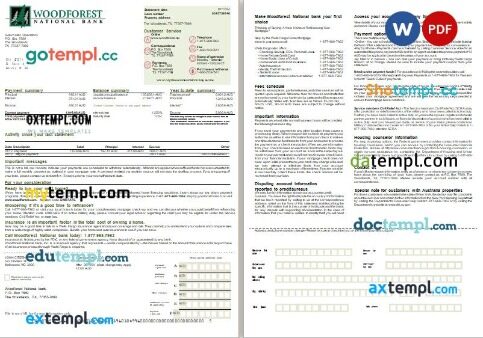 Australia Woodforest National bank mortgage statement, 2 pages,editable template in PDF and Word