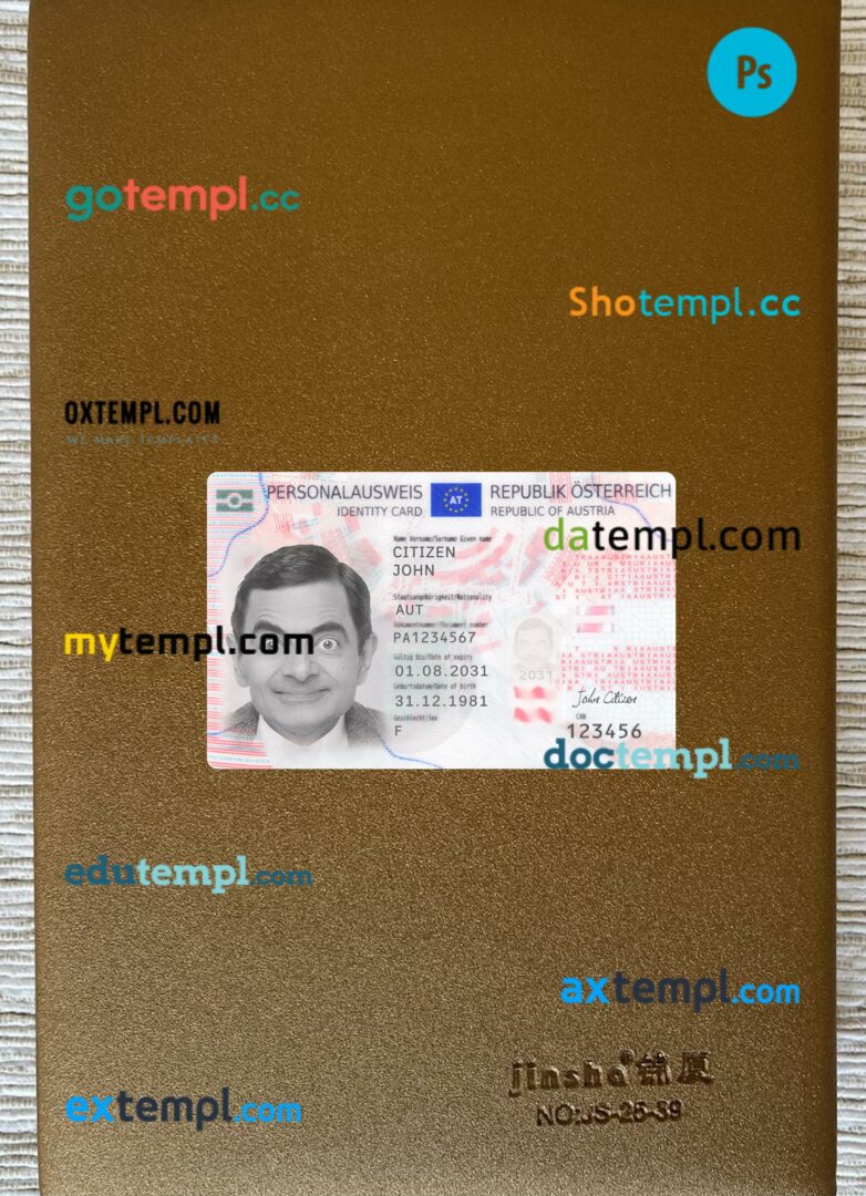 Austria ID editable PSD files, scan look and photo-realistic look, 2 in 1, 2021 - present