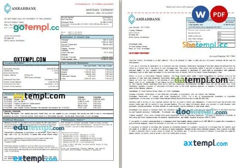 Azerbaijan Amrahbank bank mortgage statement, 3 pages, editable template in PDF and Word