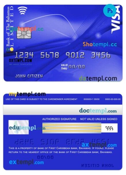 Bahamas Bank of Bahamas VISA Classic Card template in PSD format