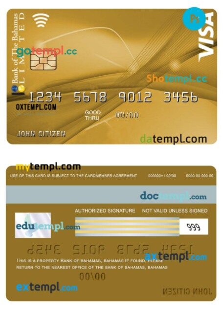 Bahamas Bank of Bahamas VISA Gold Card with BOB My Rewards template in PSD format