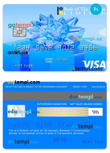 Bahamas bank of the Bahamas Gift card template in PSD format