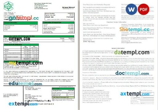 Bangladesh Basic Bank bank mortgage statement, 2 pages, editable template in PDF and Word