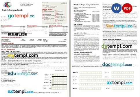 Bangladesh Dutch-Bangla bank mortgage statement, 2 pages, editable template in PDF and Word