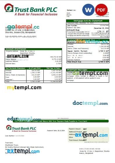 Bangladesh Trust bank mortgage statement, editable template in PDF and Word