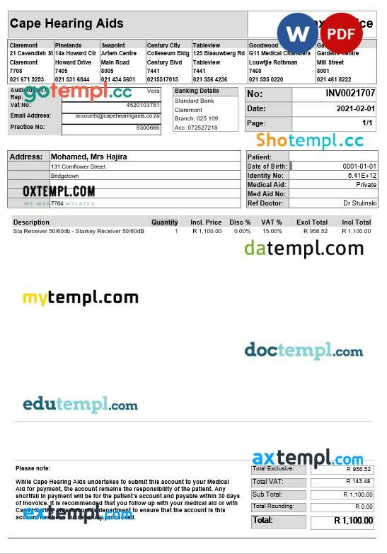 Barbados Bridgetown Cape tax invoice editable template in Word and PDF formats