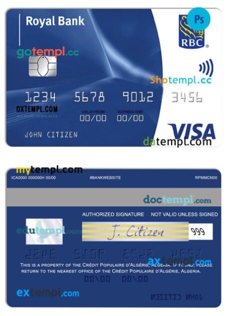 Barbados Royal Bank visa classic international card template in PSD format