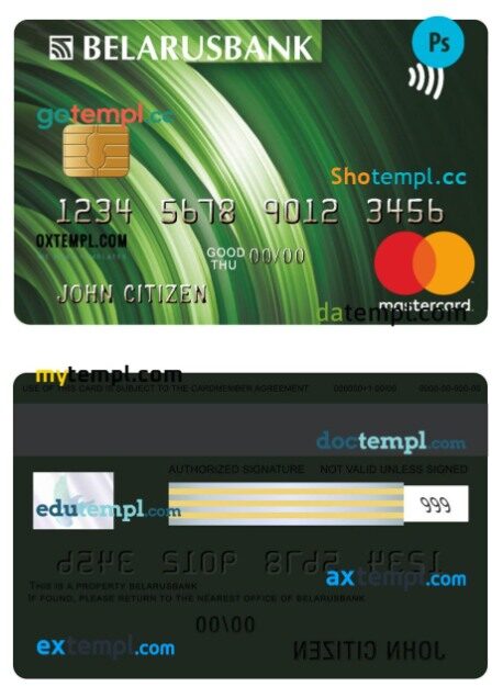 Belarus bank mastercard card template in PSD format