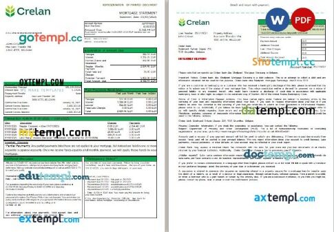 Belgium Crelan bank mortgage statement, 3 pages, editable template in PDF and Word