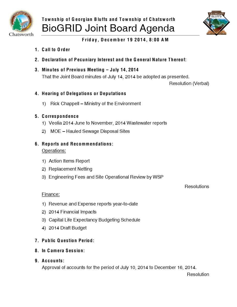 BioGRID Joint Board agenda template in Word and PDF formats