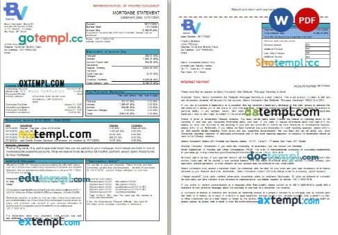 Brazil Banco Votorantim bank mortgage statement, 3 pages, editable template in PDF and Word