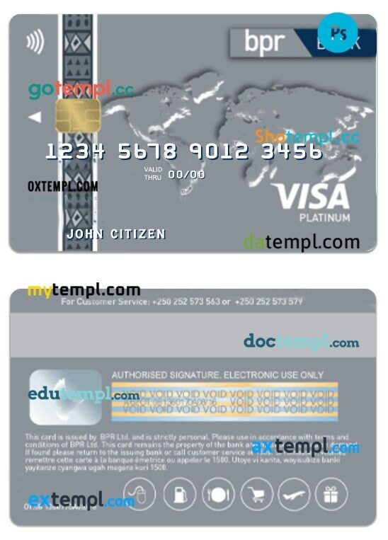 Burundi BPR bank visa platinum credit card template in PSD format