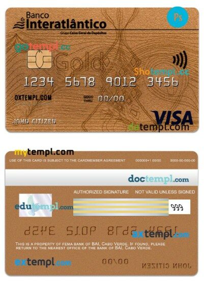 Cabo Verde Banco Interatiantico bank visa gold card template in PSD format