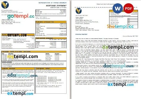 Cambodia Acleda bank mortgage statement, 3 pages, editable template in PDF and Word